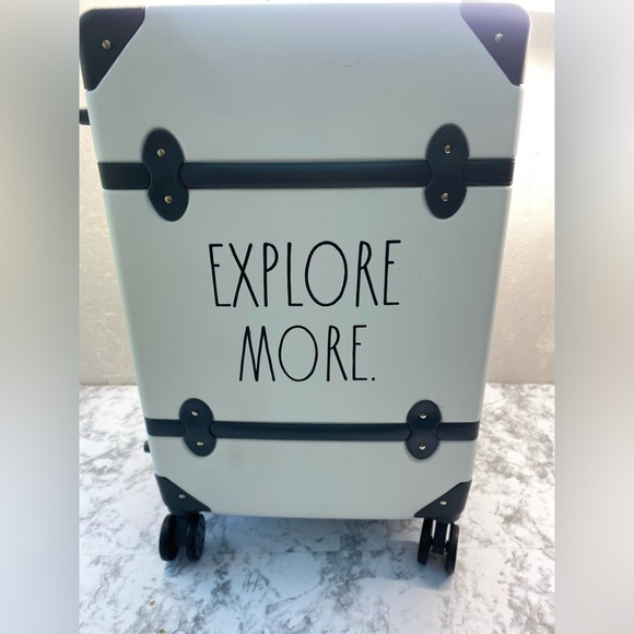Rae Dunn Explore More Cream Black & Gray Hard Case Travel Luggage Suitcase NWOT - Picture 1 of 10